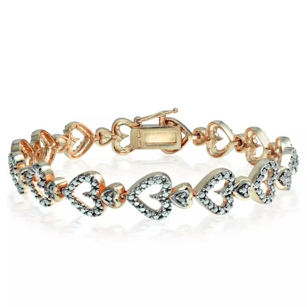 New Genuine Stunning .55ctw Diamond Hearts Tennis Bracelet 7.5"!